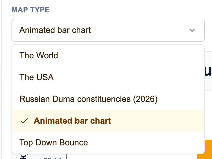 Animated bar chart selected in the Map Type dropdown