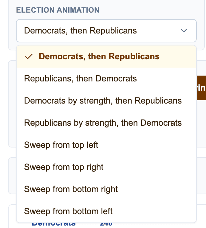 Election Animation dropdown showing the available state-coloring animations