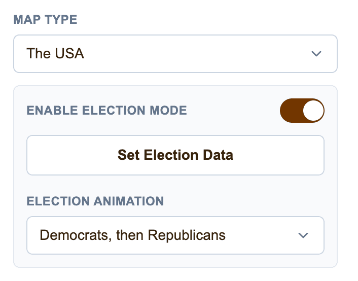 Enabled Election Mode controls for the USA map