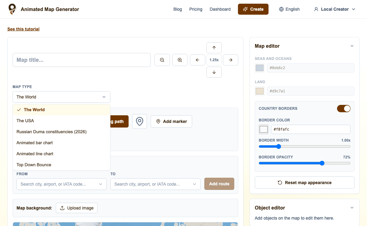 Animated line chart option in the generator Map Type dropdown