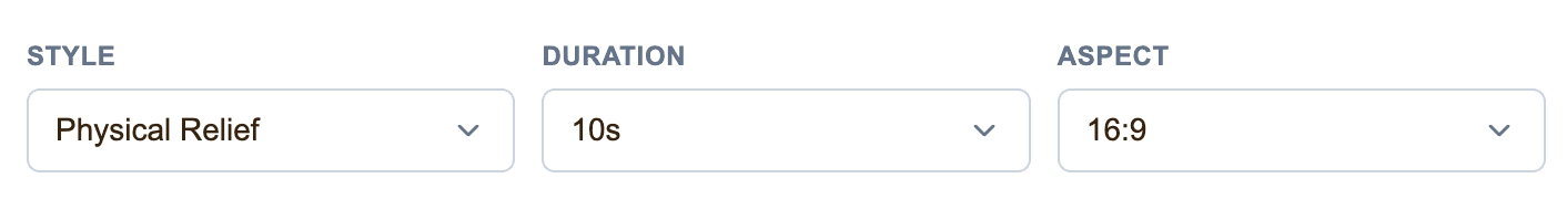 Style, Duration, and Aspect dropdown controls below the map preview