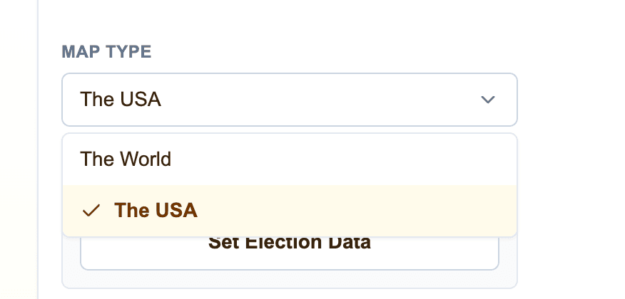 Map Type dropdown with The USA selected