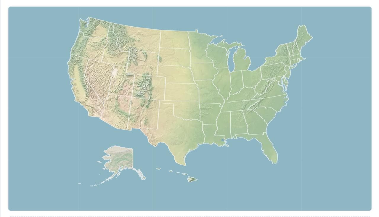Default USA physical relief map in the preview area